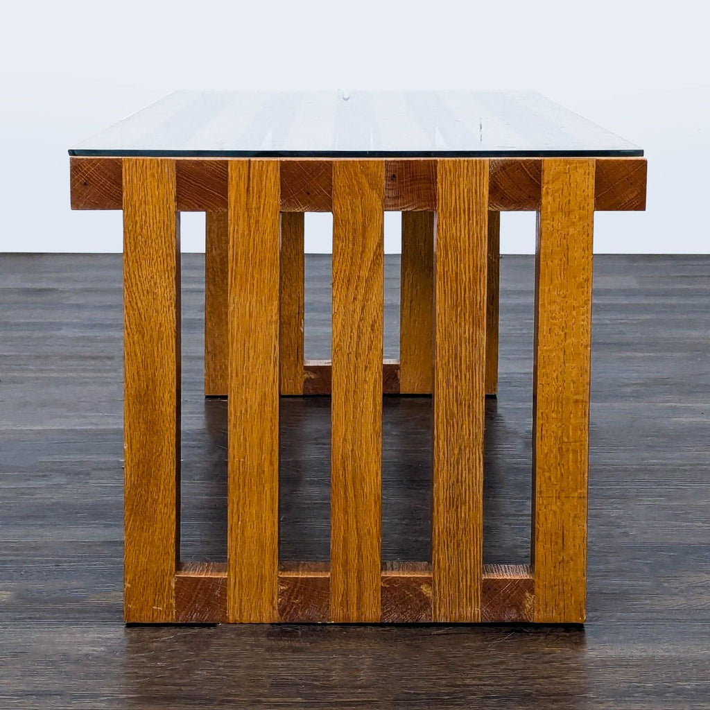 Slatted Oak Coffee Table with Glass Protective Top