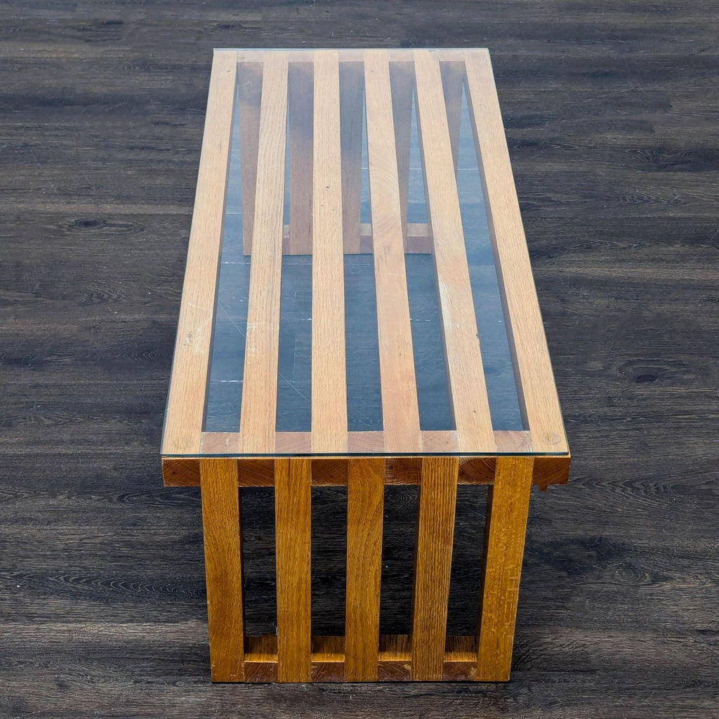 Slatted Oak Coffee Table with Glass Protective Top