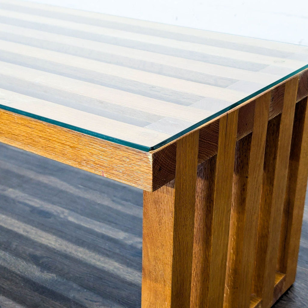 Slatted Oak Coffee Table with Glass Protective Top