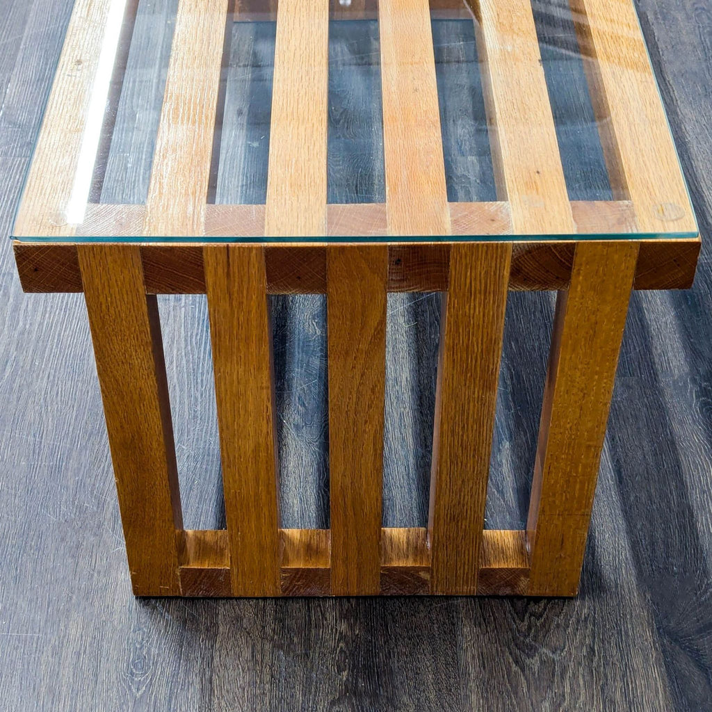 Slatted Oak Coffee Table with Glass Protective Top