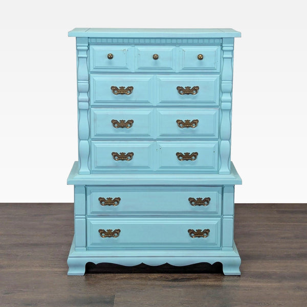 Sumter Blue Classic 6-Drawer Dresser with Brass Handles