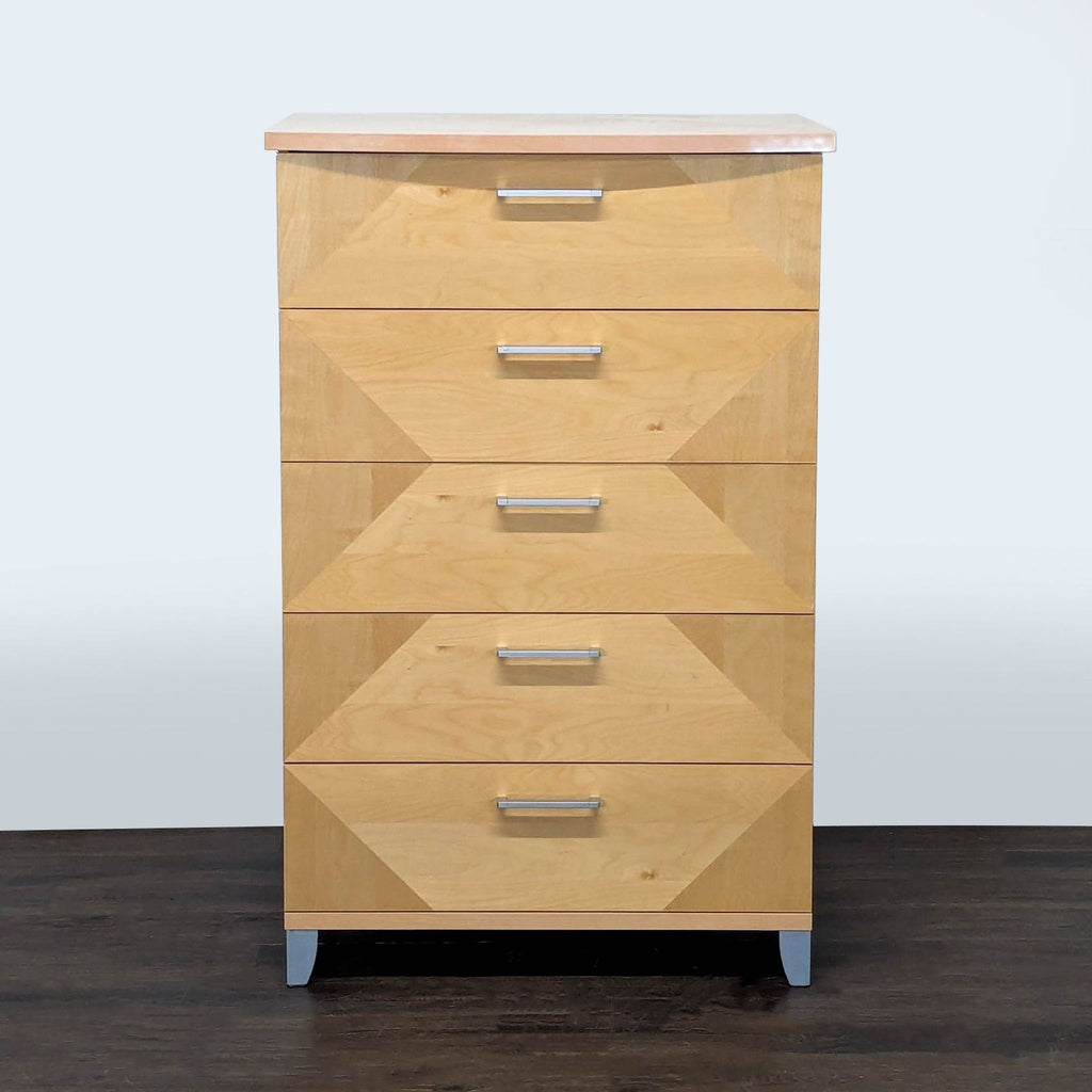 Alf Italia Contemporary 5-Drawer Light Wood Dresser with Silver Handles