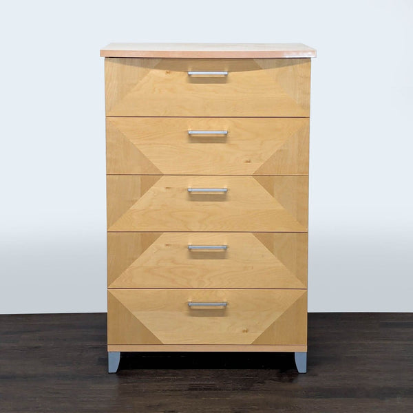 Alf Italia Contemporary 5-Drawer Light Wood Dresser with Silver Handles