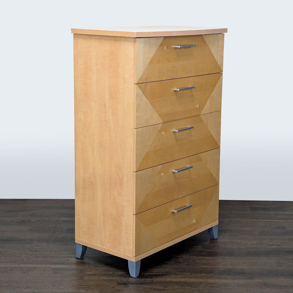 Alf Italia Contemporary 5-Drawer Light Wood Dresser with Silver Handles