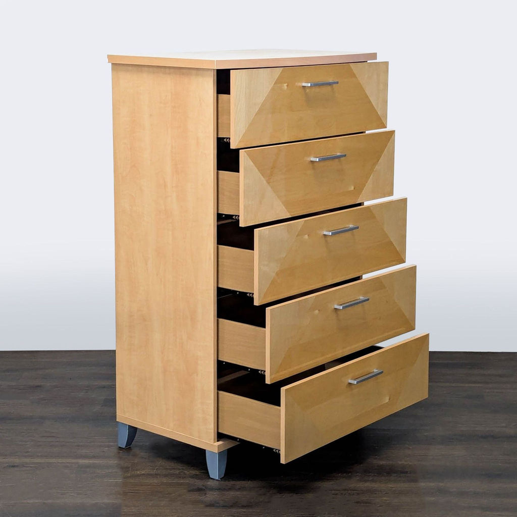 Alf Italia Contemporary 5-Drawer Light Wood Dresser with Silver Handles