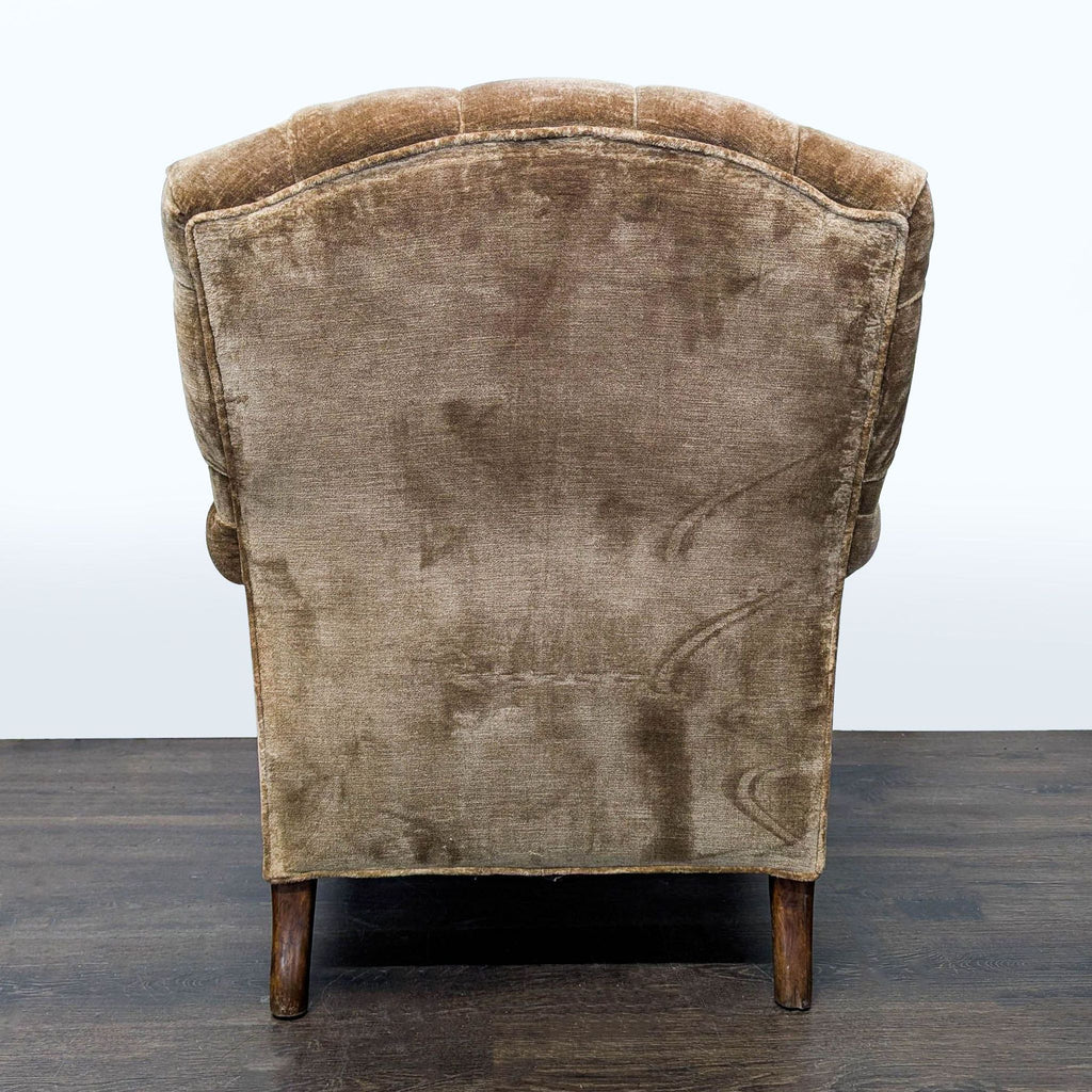 Vintage Victorian Tufted Velvet Lounge Chair with Carved Wooden Accents