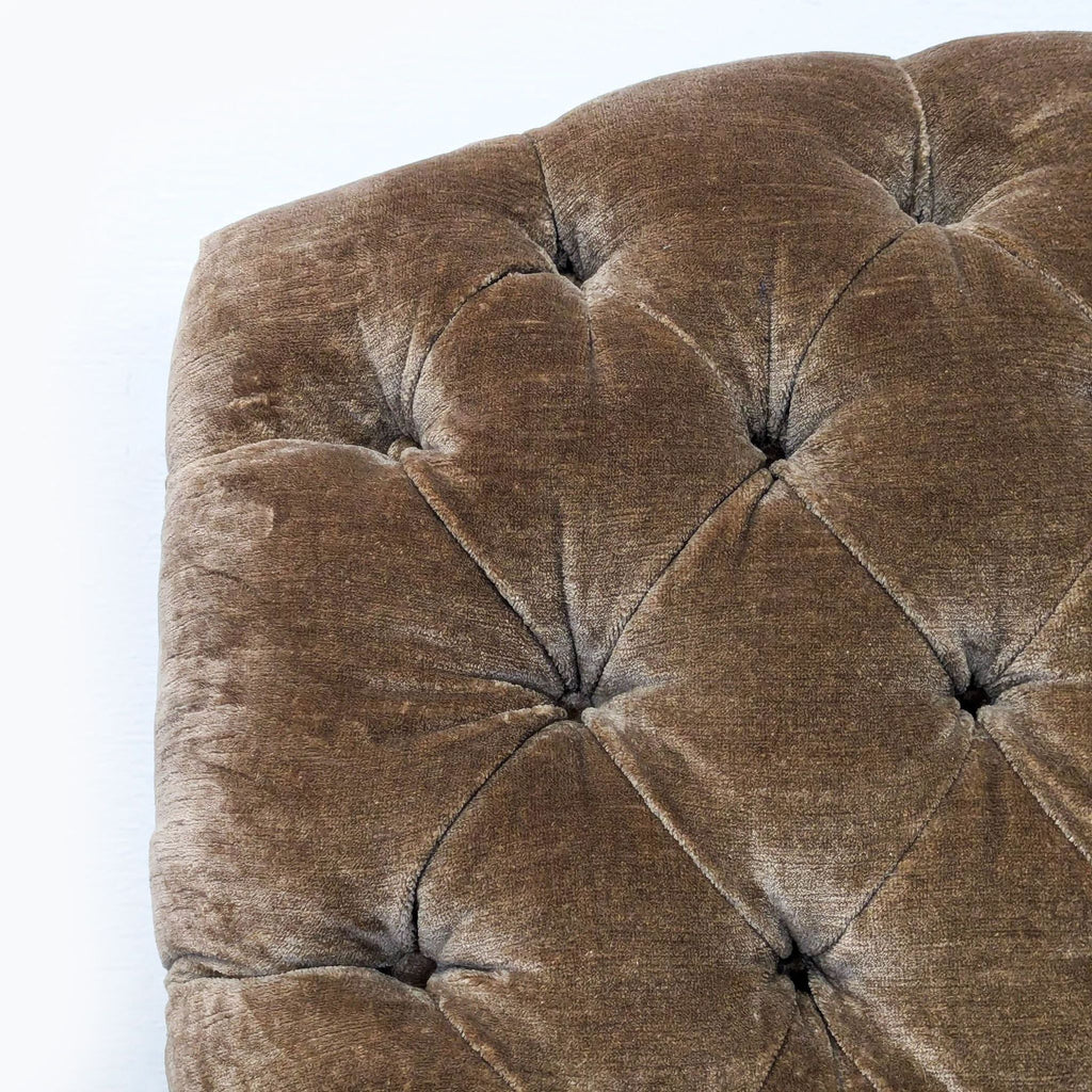 Vintage Victorian Tufted Velvet Lounge Chair with Carved Wooden Accents