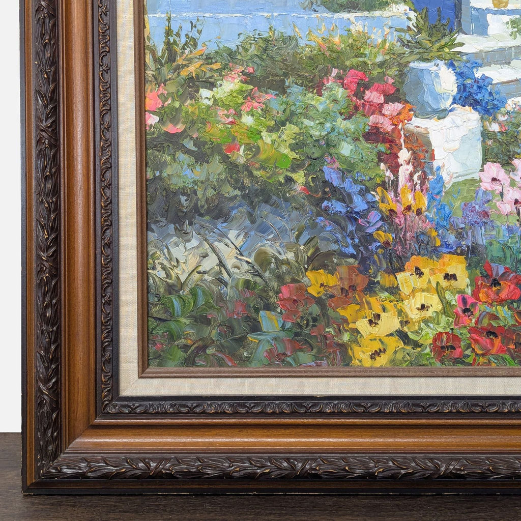 Framed Mediterranean Seaside House Acrylic Painting by Antonio