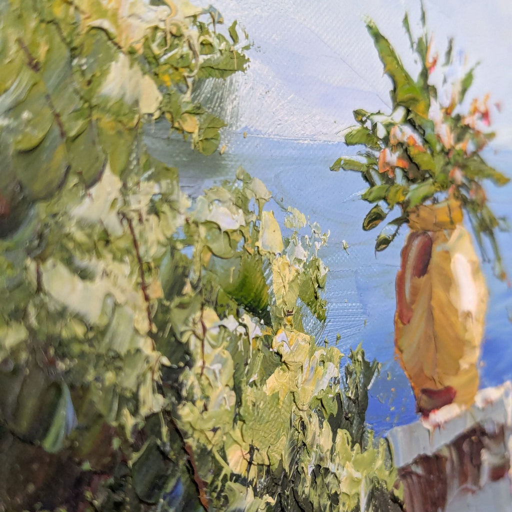 Framed Mediterranean Seaside House Acrylic Painting by Antonio