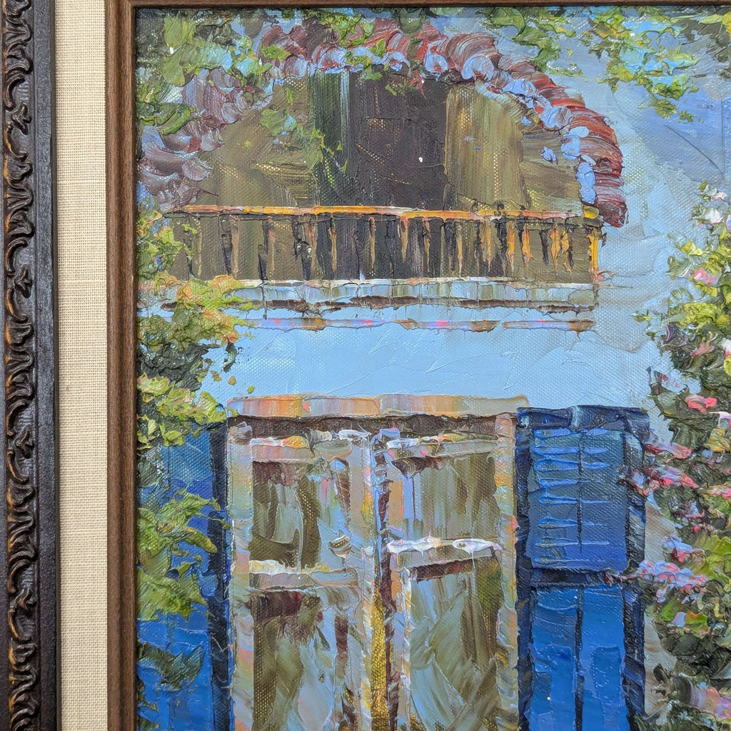 Framed Mediterranean Seaside House Acrylic Painting by Antonio