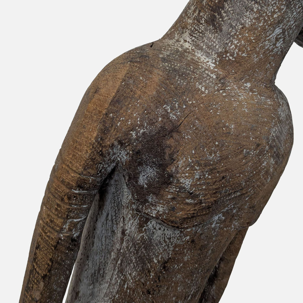 Monumental Hand-Carved African Style Wood Figure Sculpture on Metal Base