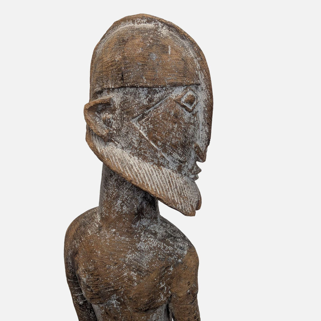 Monumental Hand-Carved African Style Wood Figure Sculpture on Metal Base