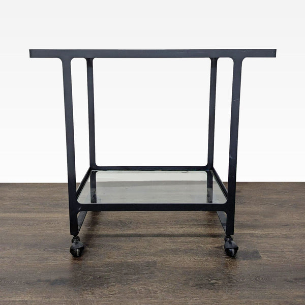 Two Tier Glass and Metal Console Table on Castors