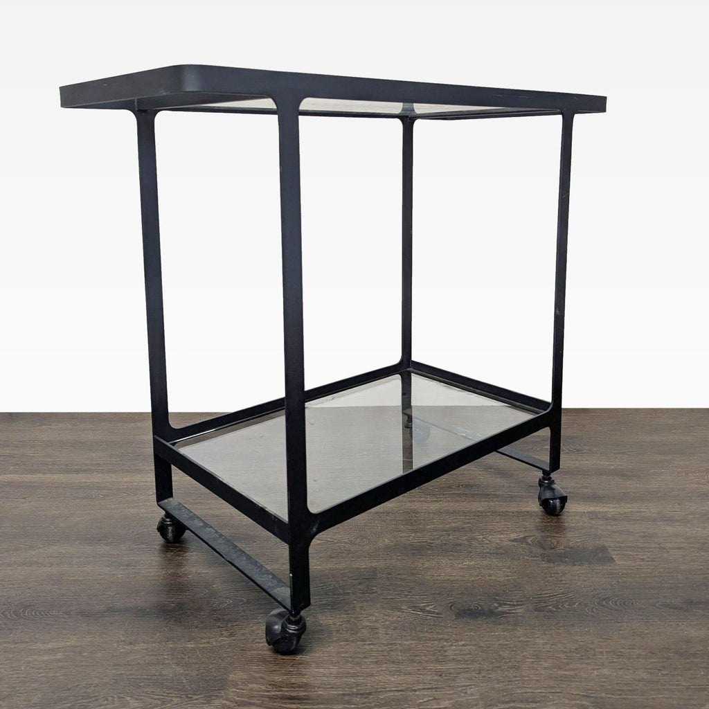 Two Tier Glass and Metal Console Table on Castors