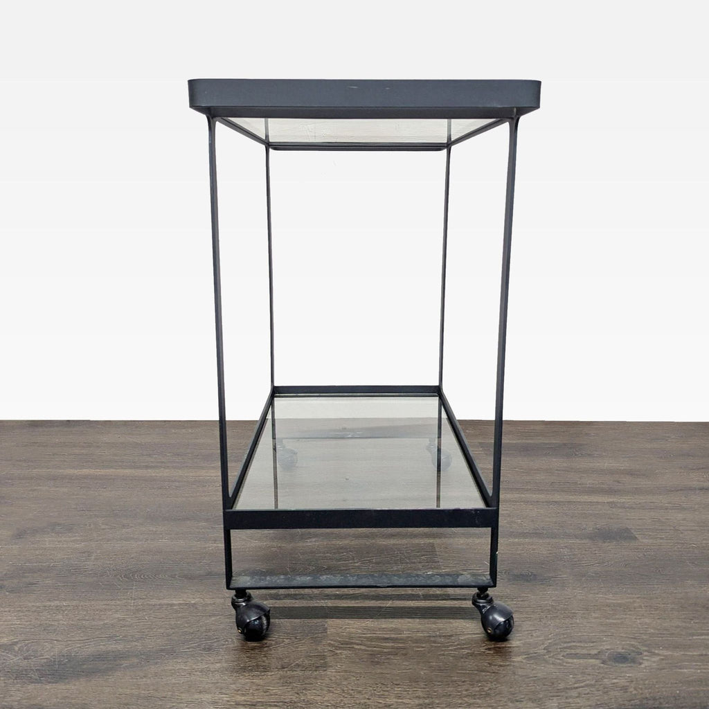 Two Tier Glass and Metal Console Table on Castors