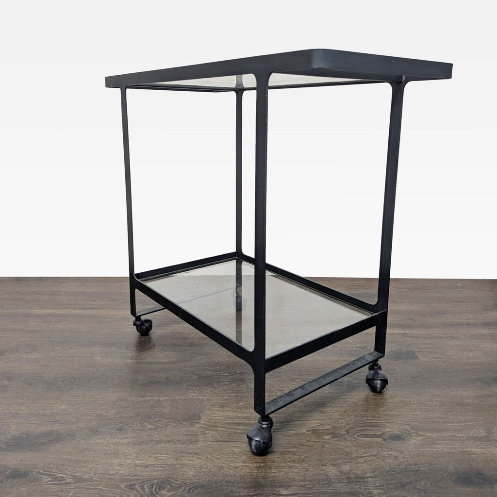 Two Tier Glass and Metal Console Table on Castors