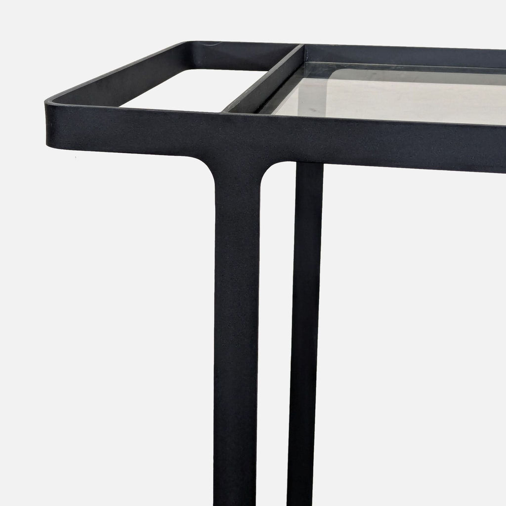 Two Tier Glass and Metal Console Table on Castors