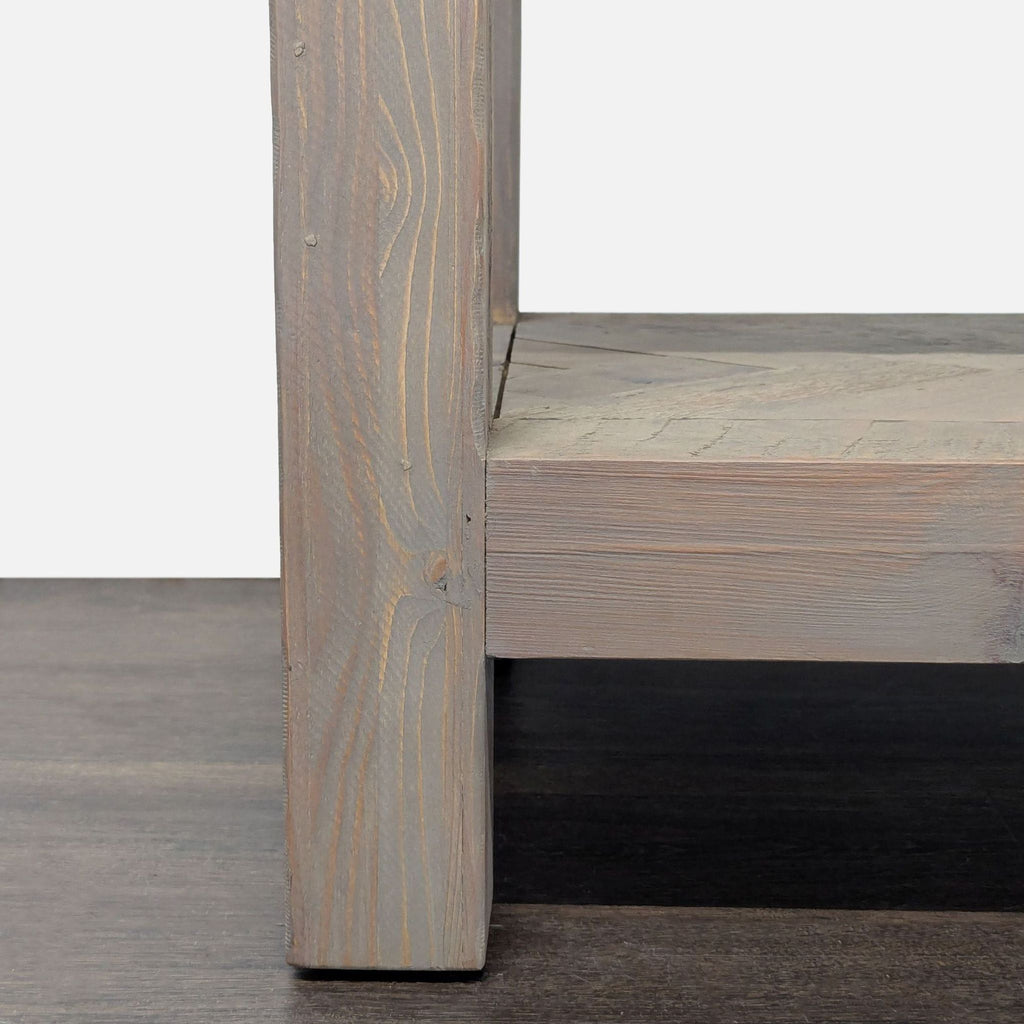 Rustic Wood End Table with Herringbone Top and Shelf