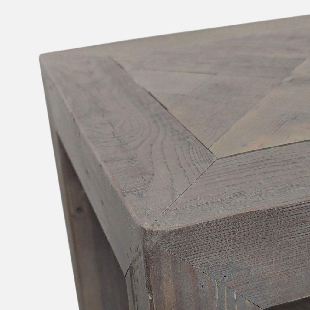 Rustic Wood End Table with Herringbone Top and Shelf