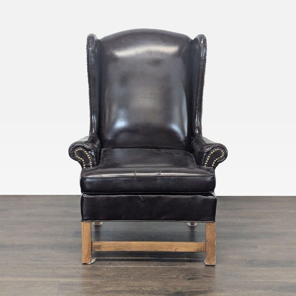 Kroehler Vintage Black Leather Lounge Chair with Nailhead Trim