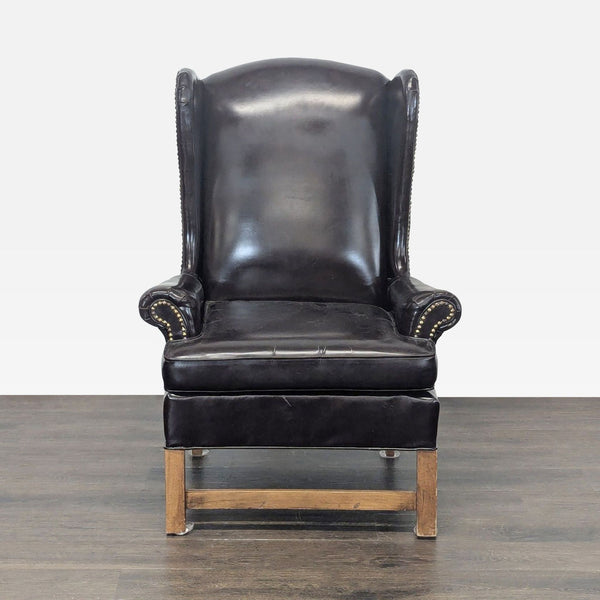 Kroehler Vintage Black Leather Lounge Chair with Nailhead Trim