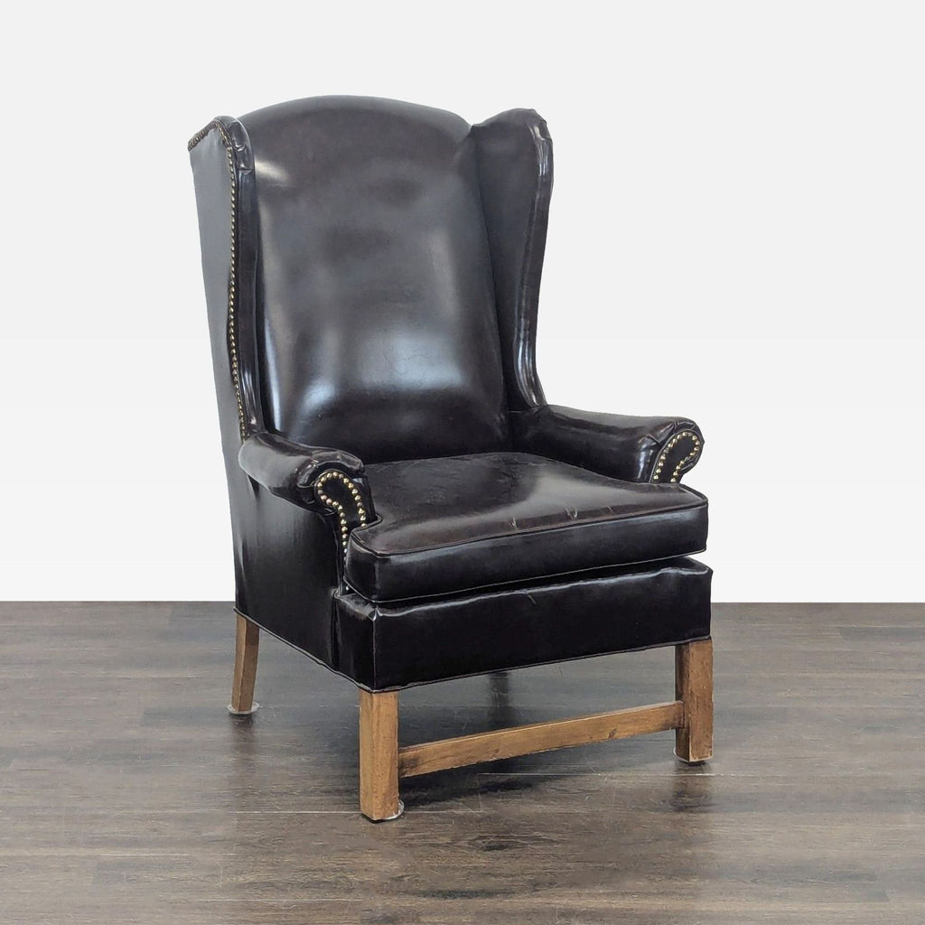 Kroehler Vintage Black Leather Lounge Chair with Nailhead Trim