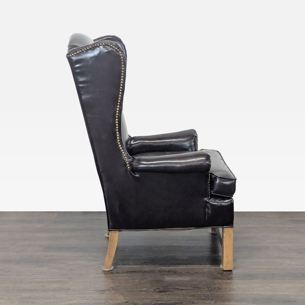 Kroehler Vintage Black Leather Lounge Chair with Nailhead Trim