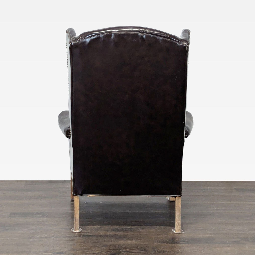 Kroehler Vintage Black Leather Lounge Chair with Nailhead Trim