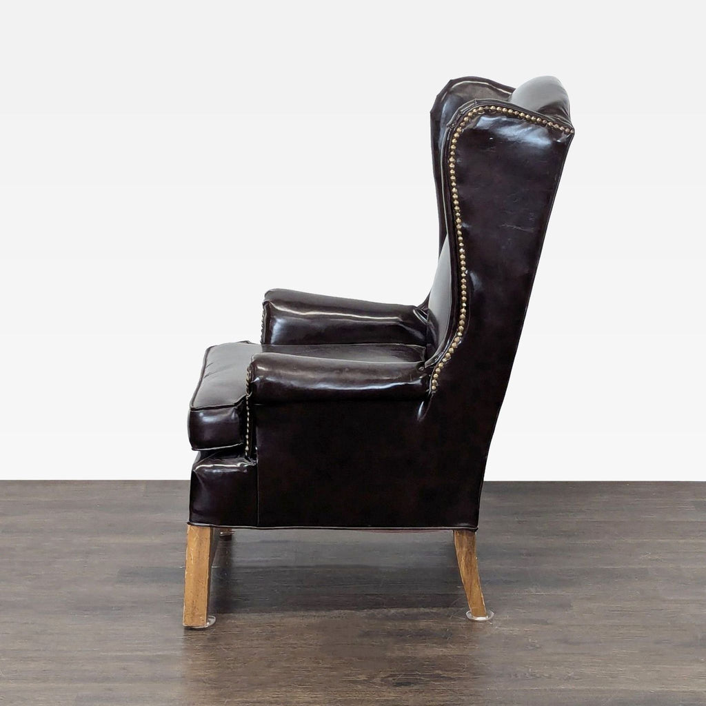Kroehler Vintage Black Leather Lounge Chair with Nailhead Trim