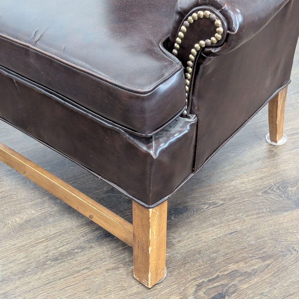 Kroehler Vintage Black Leather Lounge Chair with Nailhead Trim