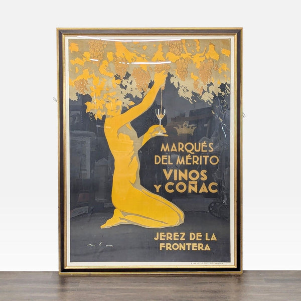 Large Vintage Marqués del Mérito Spanish Wine Advertising Poster