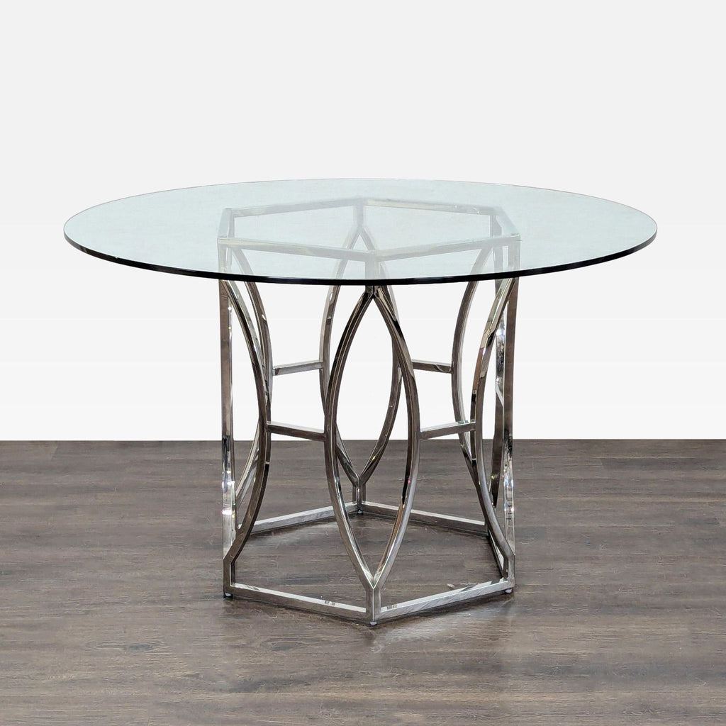 Glass Top Table with Polished Steel Hexagon Base