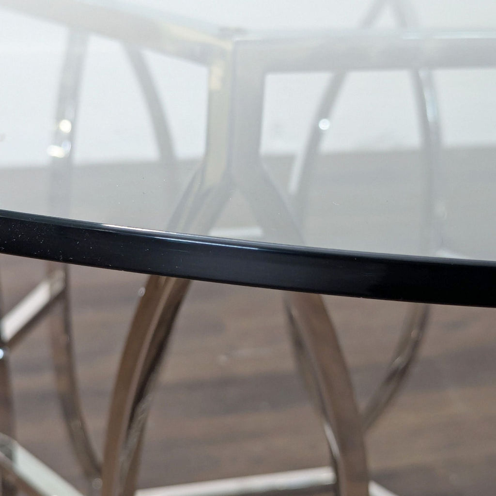 Glass Top Table with Polished Steel Hexagon Base