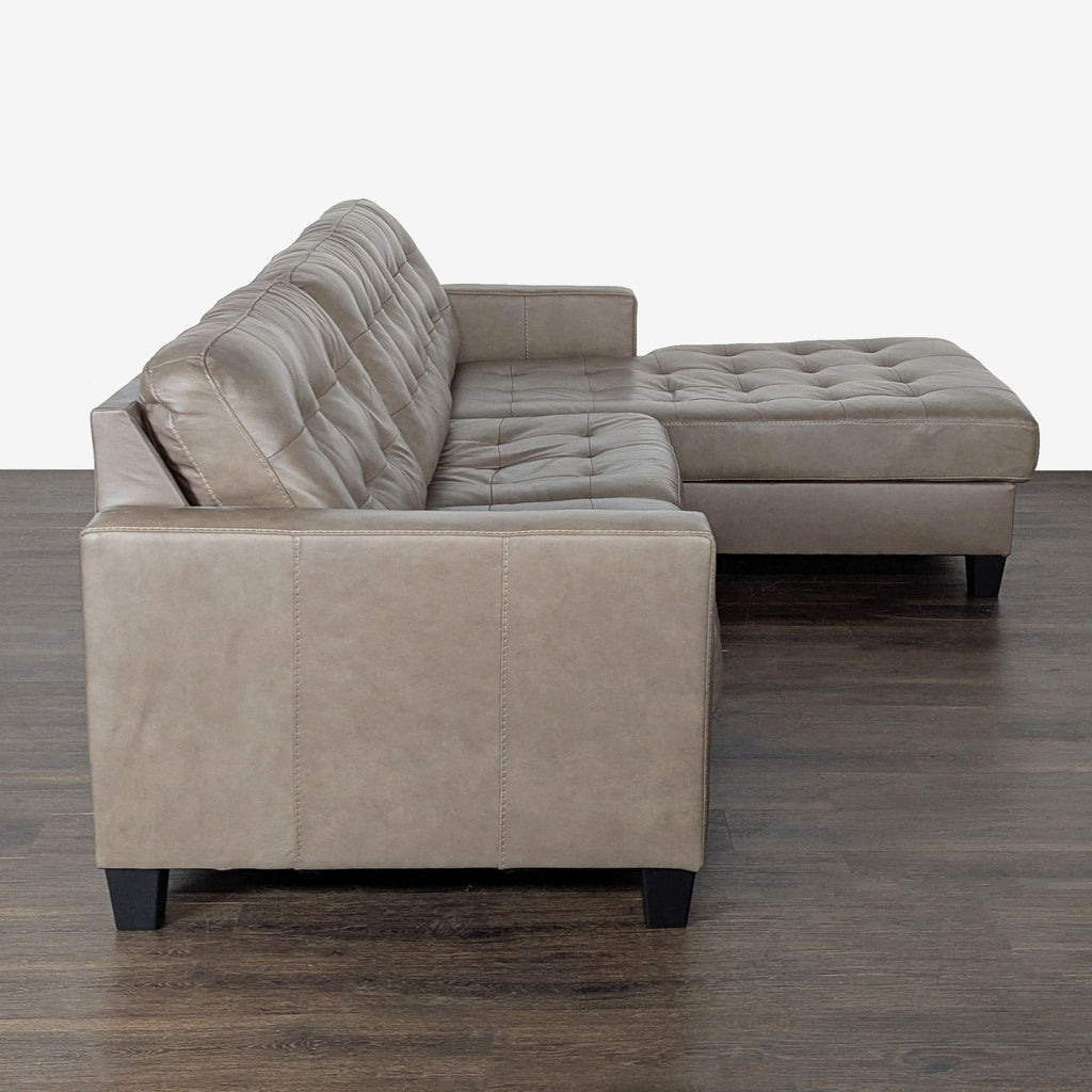 Ashley Furniture RAF Tufted Faux Leather Sectional with Chaise - Taupe
