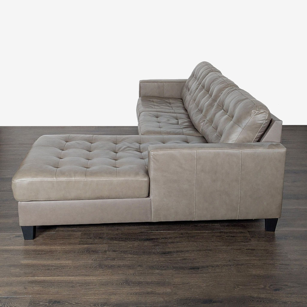 Ashley Furniture RAF Tufted Faux Leather Sectional with Chaise - Taupe