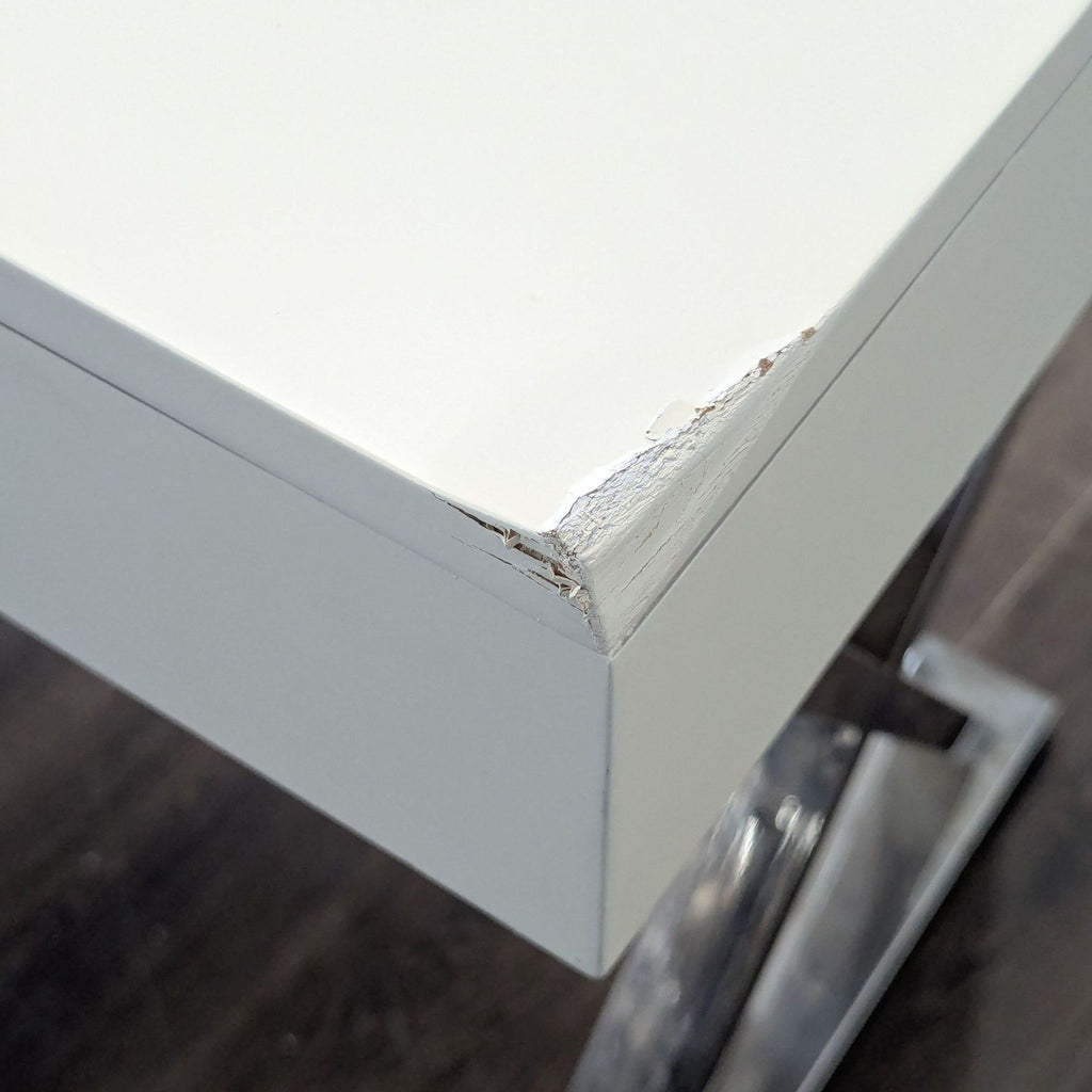 Pottery Barn Ava Modern White Desk with Chrome Legs and Three Drawers