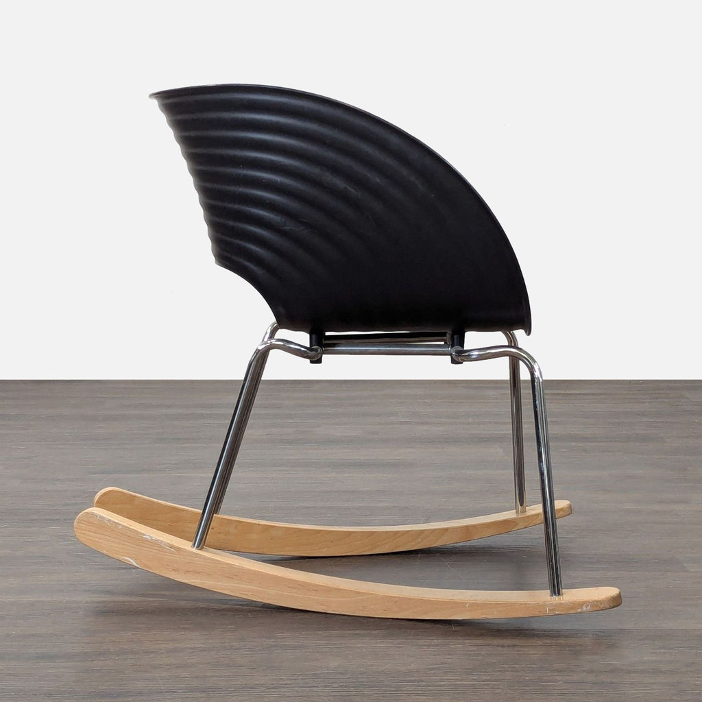 Vitra Tom Vac Modern Black Lounge Rocking Chair with Wooden Rockers