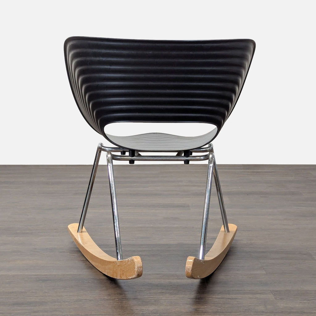 Vitra Tom Vac Modern Black Lounge Rocking Chair with Wooden Rockers
