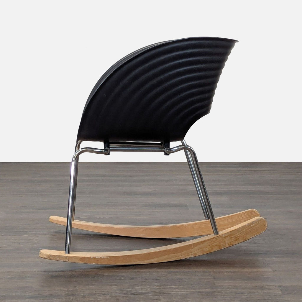 Vitra Tom Vac Modern Black Lounge Rocking Chair with Wooden Rockers