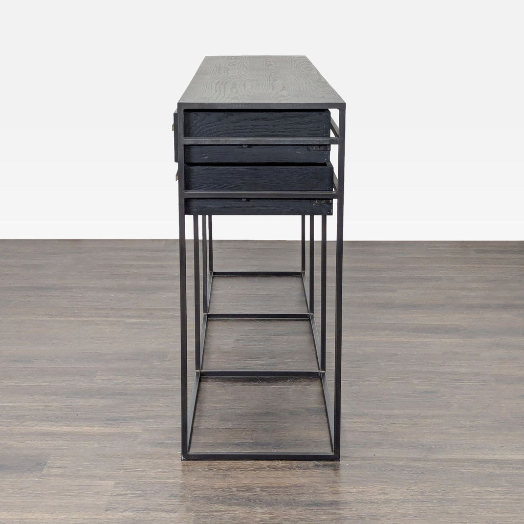 Six-drawer minimalist console table from West Elm, with metal hardware and frame, perfect for modern interiors.
