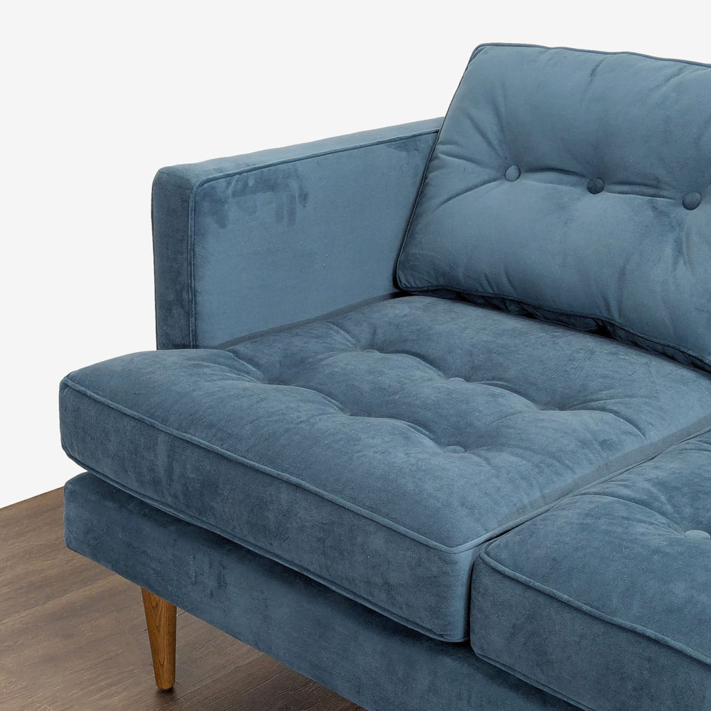 Modern Blue 3-Seat Sofa with Tufted Cushions and Wooden Legs