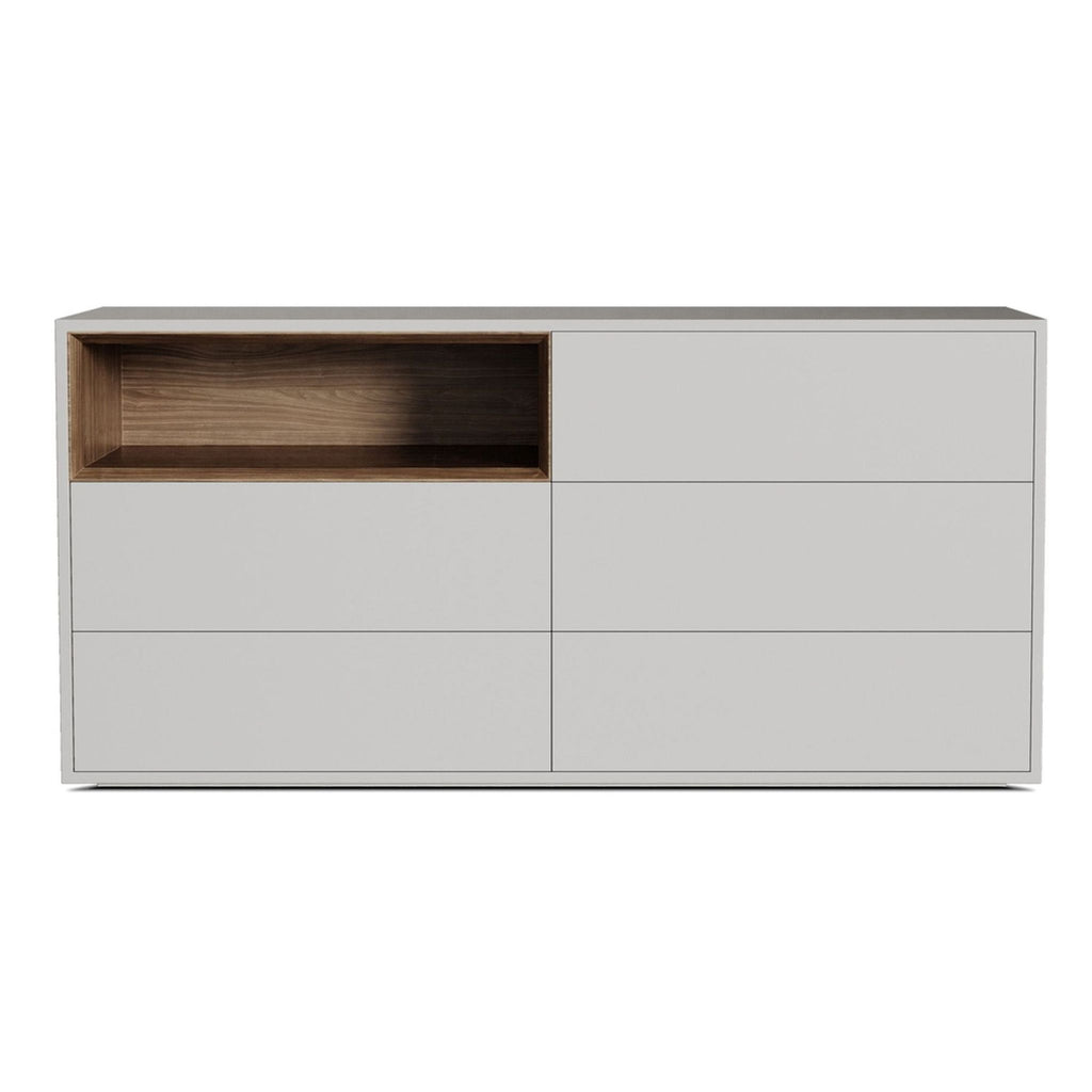 Modloft Madison Modern White 6-Drawer Dresser with Wood Accent Shelf