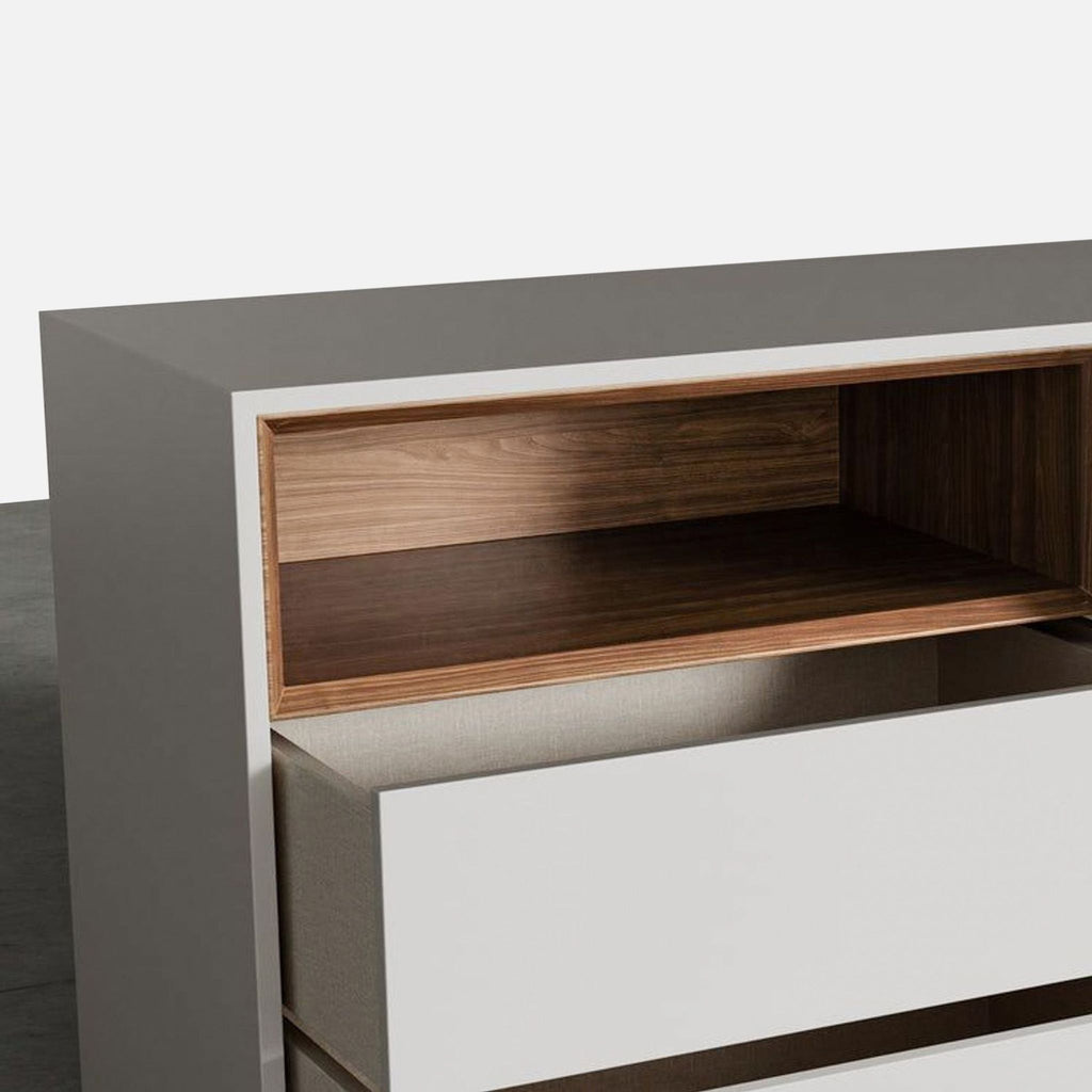 Modloft Madison Modern White 6-Drawer Dresser with Wood Accent Shelf