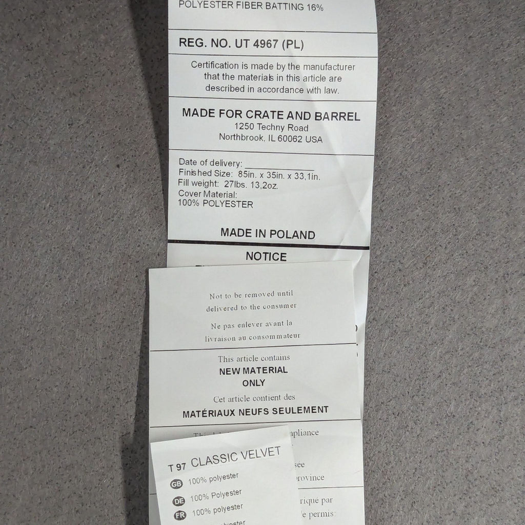 Sits For Crate And Barrel 3-Seat Dark Gray Sofa