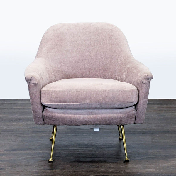 West Elm Phoebe Modern Lounge Chair with Brass Legs - Soft Pink Upholstery