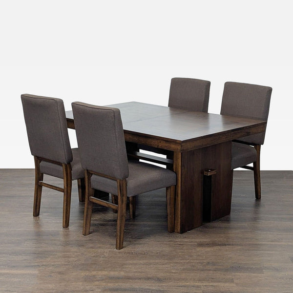 Norcal Furnitures 5-piece dining set with a wooden table and four cushioned brown chairs in a modern style.  