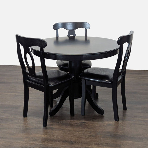 Long Wood Forest Products Black 4-Piece Dining Set with Round Table