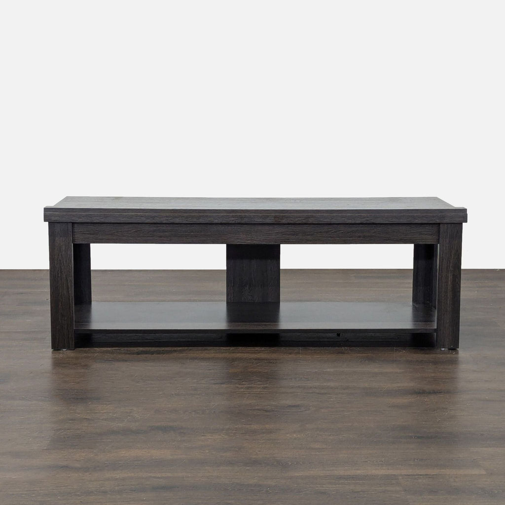 Home Meridian entertainment center with clean lines, square legs, and a lower media storage shelf.  