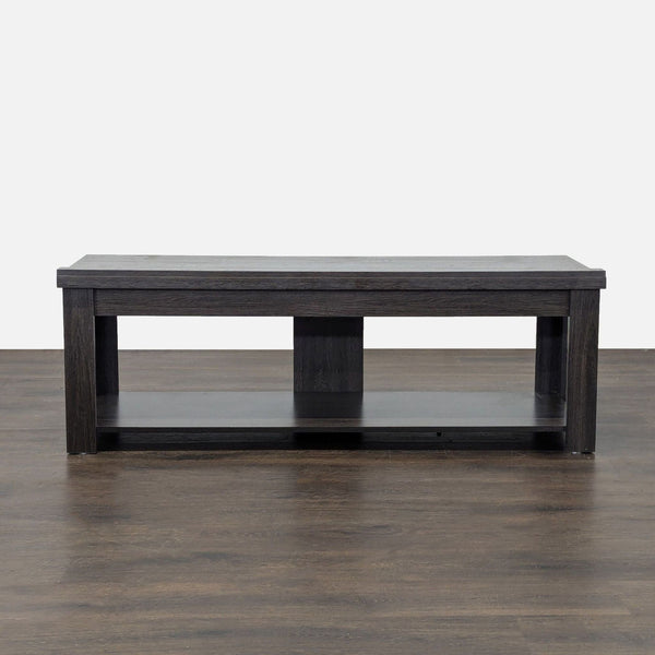 Home Meridian entertainment center with clean lines, square legs, and a lower media storage shelf.  