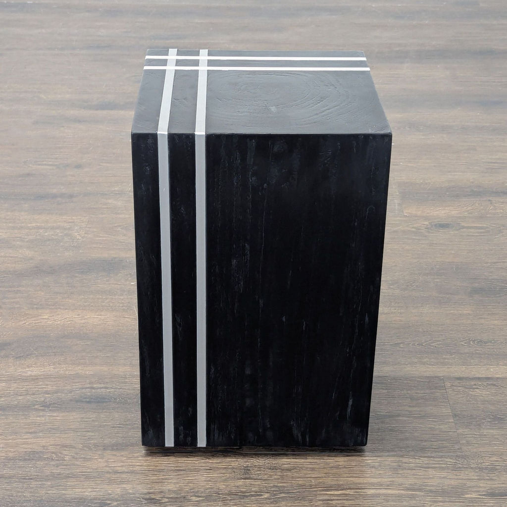 Wood stool featuring stainless steel inserts by Four Hands, perfect for modern stools, ottomans, or benches.  